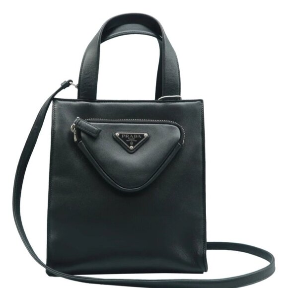 Authentic Prada Black Triangle Leather Satchel Bag - Picture 1 of 12